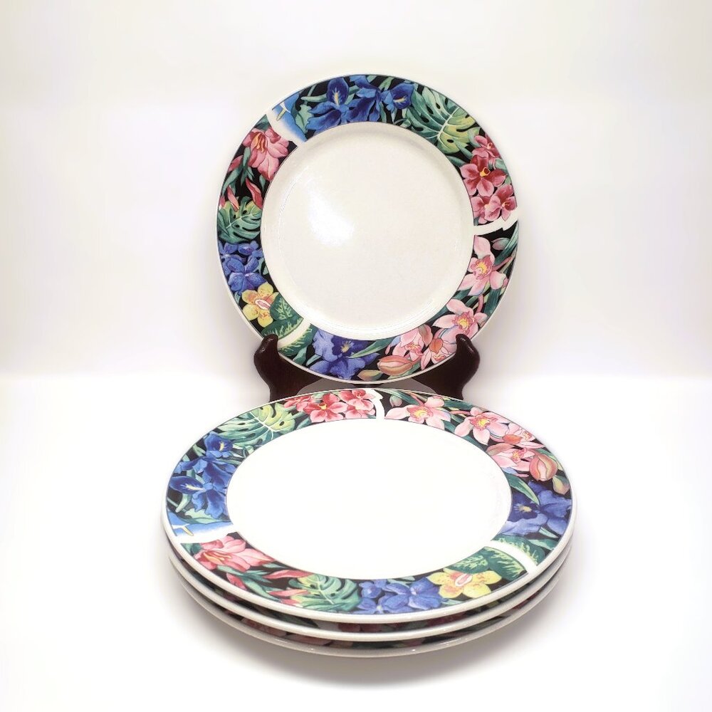 Vintage Lynns China Tiona Salad Dessert Plate Set Lot x4 Stoneware Floral 7.5"